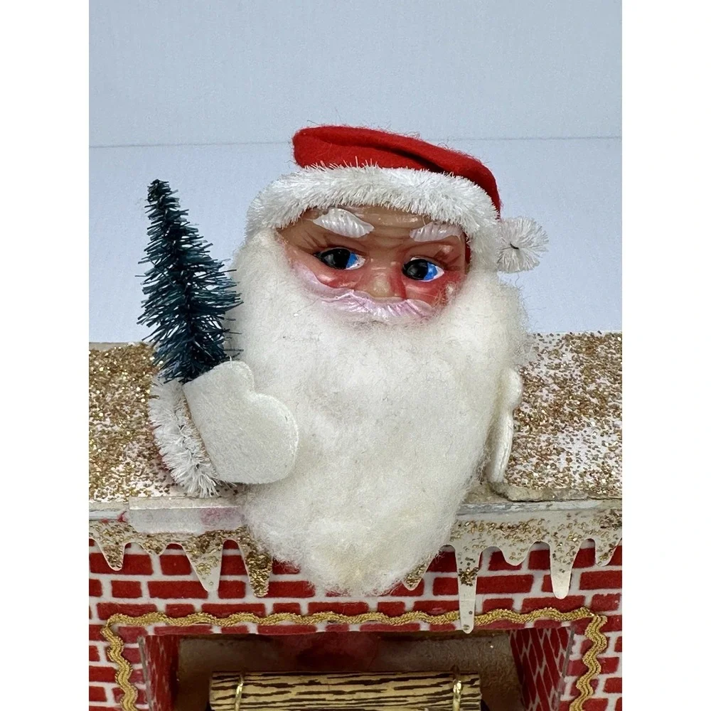 Vintage Christmas Tree Santa Claus & Fireplace Decoration Made In Japan